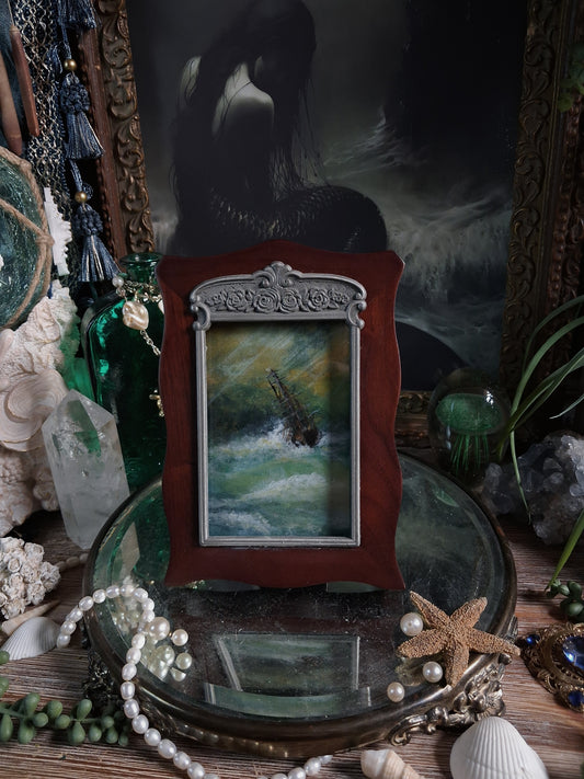 Original Storm Ship Painting in Vintage Frame