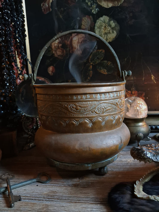Large Antique Hammered Copper Cauldron