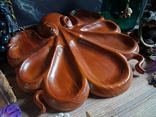 Vintage Carved Wood Octopus Offering Tray
