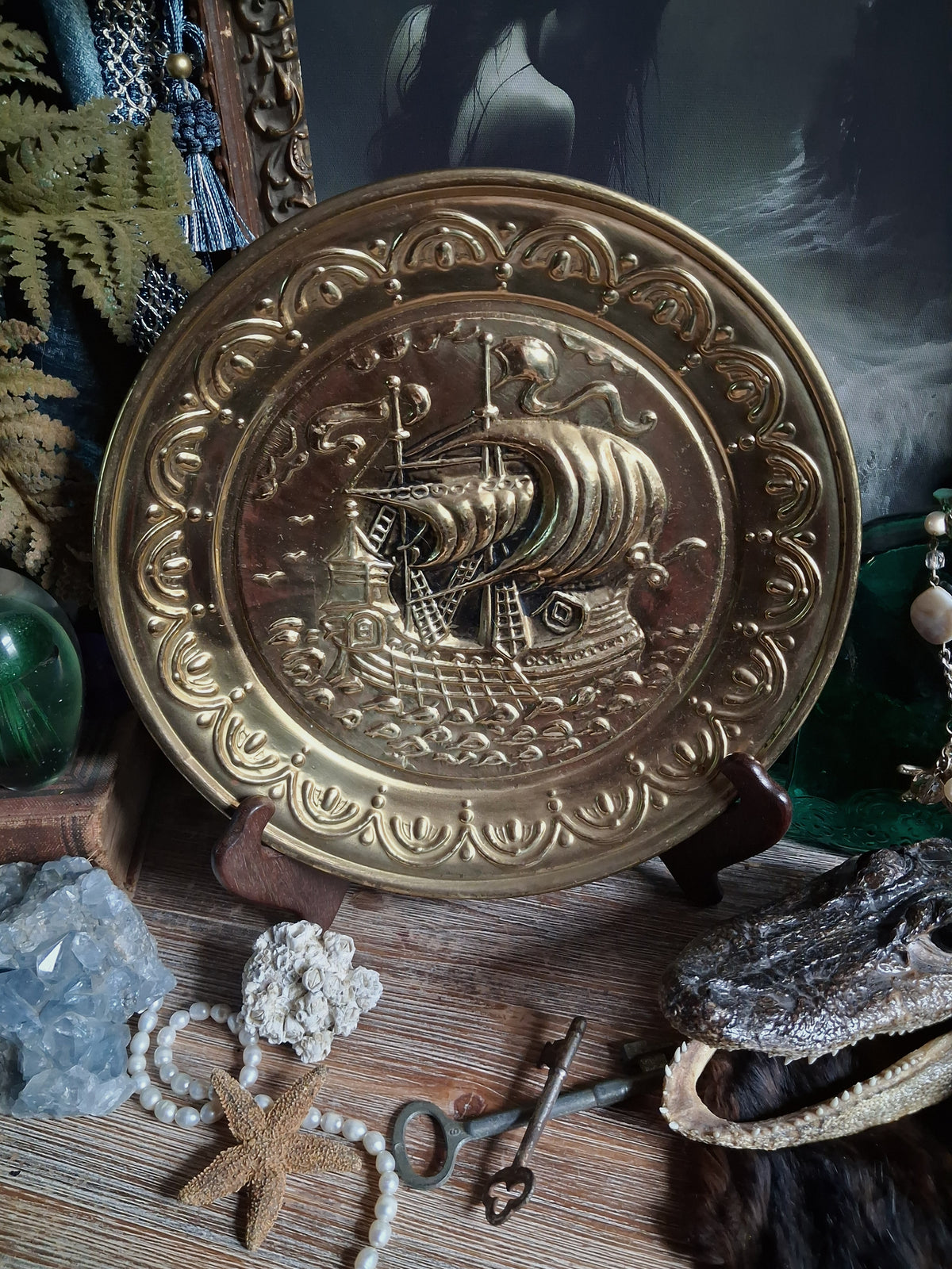 Vintage Brass Sailing Ship Wall Plaque