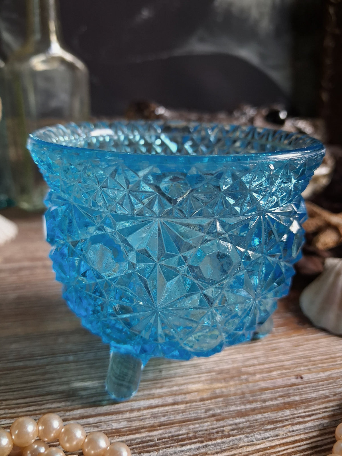 Vintage Aqua Blue Glass Cauldron