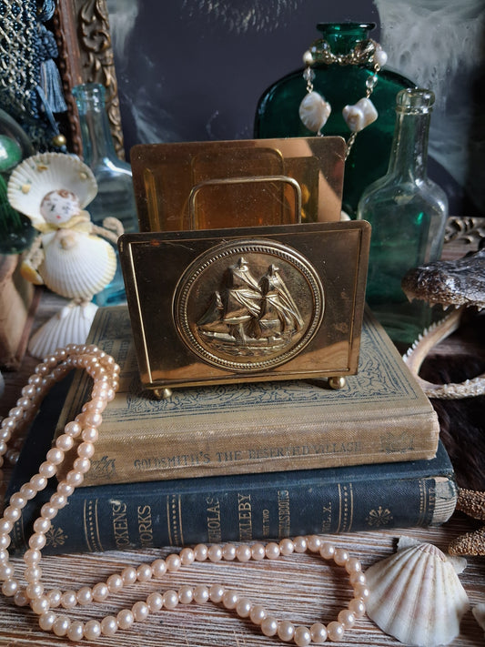 Vintage Brass Sailing Ship Letter Holder