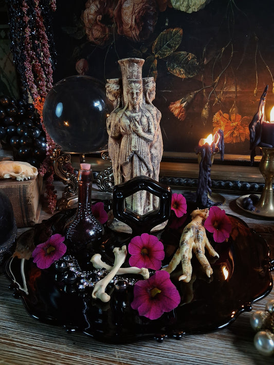 Vintage Black Glass Altar & Offering Tray