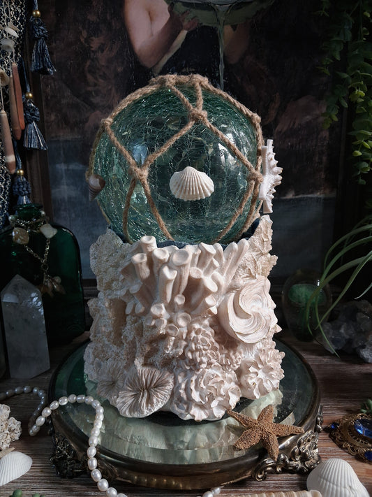 Lighted Aqua Glass Scrying Orb / Water Witch Crystal Ball