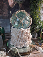 Lighted Aqua Glass Scrying Orb / Water Witch Crystal Ball