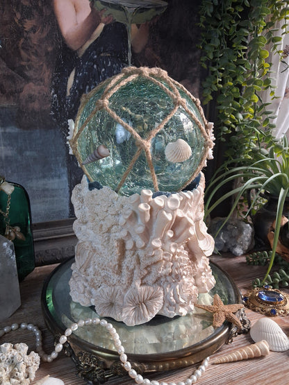 Lighted Aqua Glass Scrying Orb / Water Witch Crystal Ball