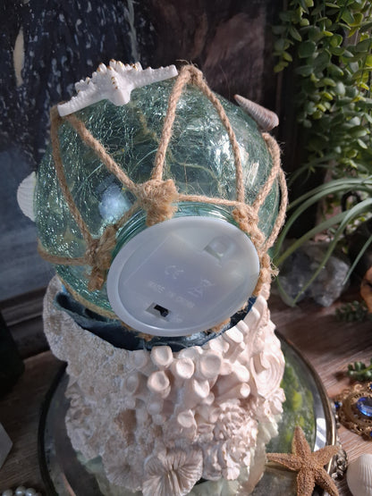 Lighted Aqua Glass Scrying Orb / Water Witch Crystal Ball