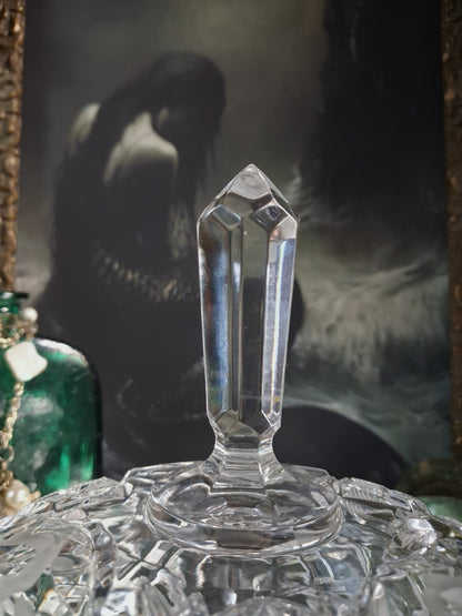 Vintage Crystal Finial Covered Dish / Footed Offering Vessel