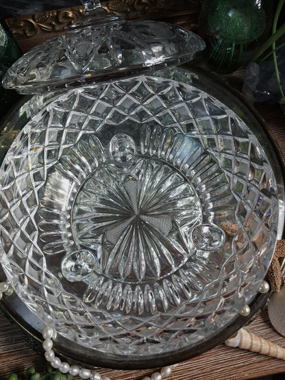 Vintage Crystal Finial Covered Dish / Footed Offering Vessel