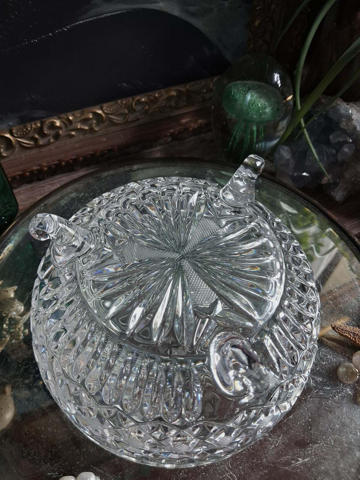 Vintage Crystal Finial Covered Dish / Footed Offering Vessel
