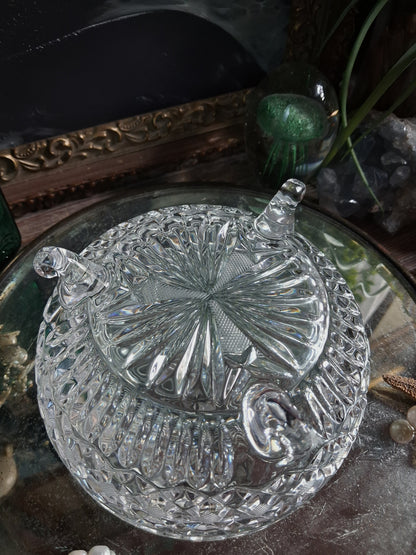 Vintage Crystal Finial Covered Dish / Footed Offering Vessel