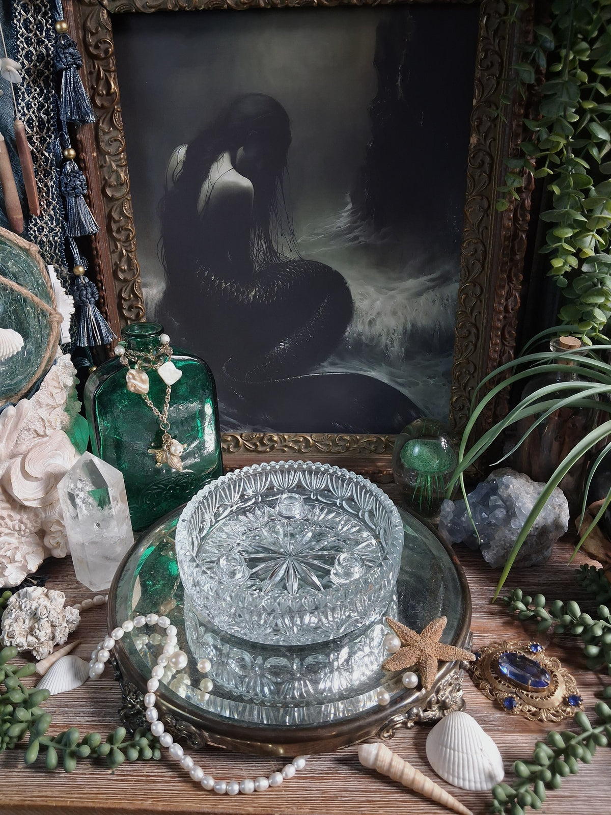 Vintage Cut Crystal Triple Candle Holder / Ritual Altar