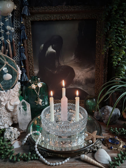 Vintage Cut Crystal Triple Candle Holder / Ritual Altar