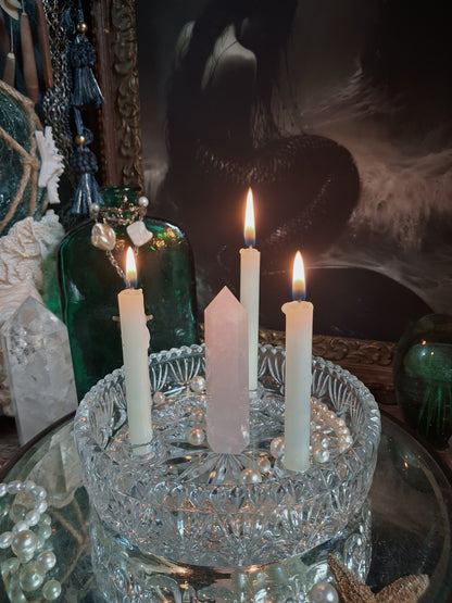 Vintage Cut Crystal Triple Candle Holder / Ritual Altar