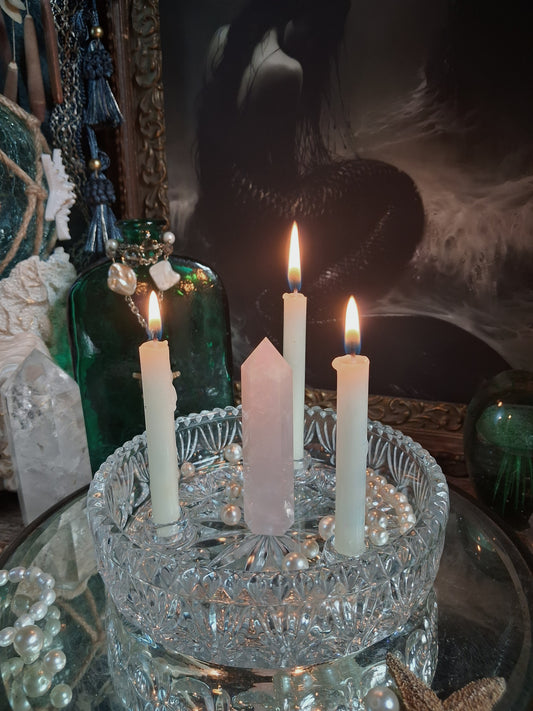 Vintage Cut Crystal Triple Candle Holder / Ritual Altar