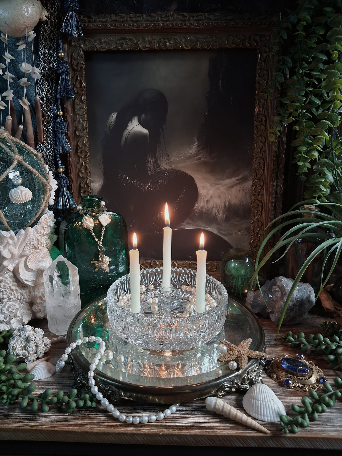 Vintage Cut Crystal Triple Candle Holder / Ritual Altar