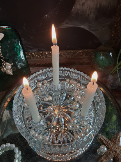 Vintage Cut Crystal Triple Candle Holder / Ritual Altar