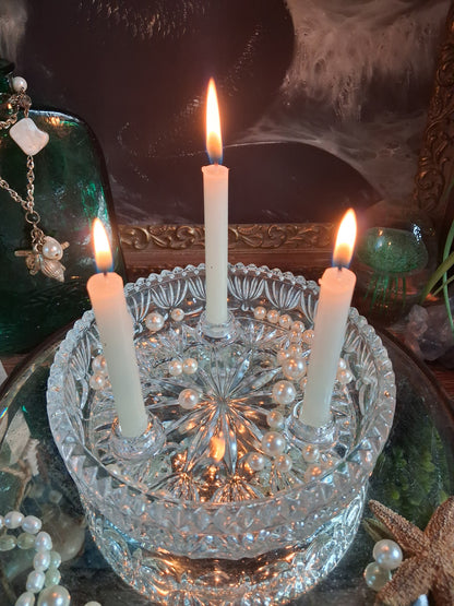Vintage Cut Crystal Triple Candle Holder / Ritual Altar