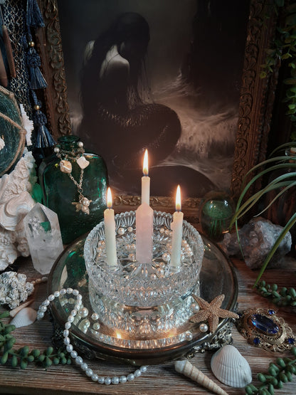 Vintage Cut Crystal Triple Candle Holder / Ritual Altar