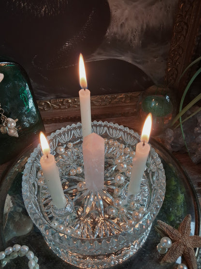 Vintage Cut Crystal Triple Candle Holder / Ritual Altar