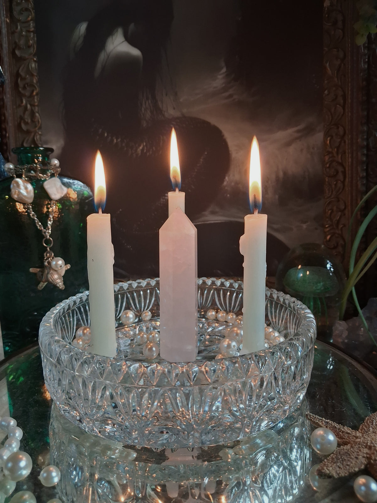 Vintage Cut Crystal Triple Candle Holder / Ritual Altar
