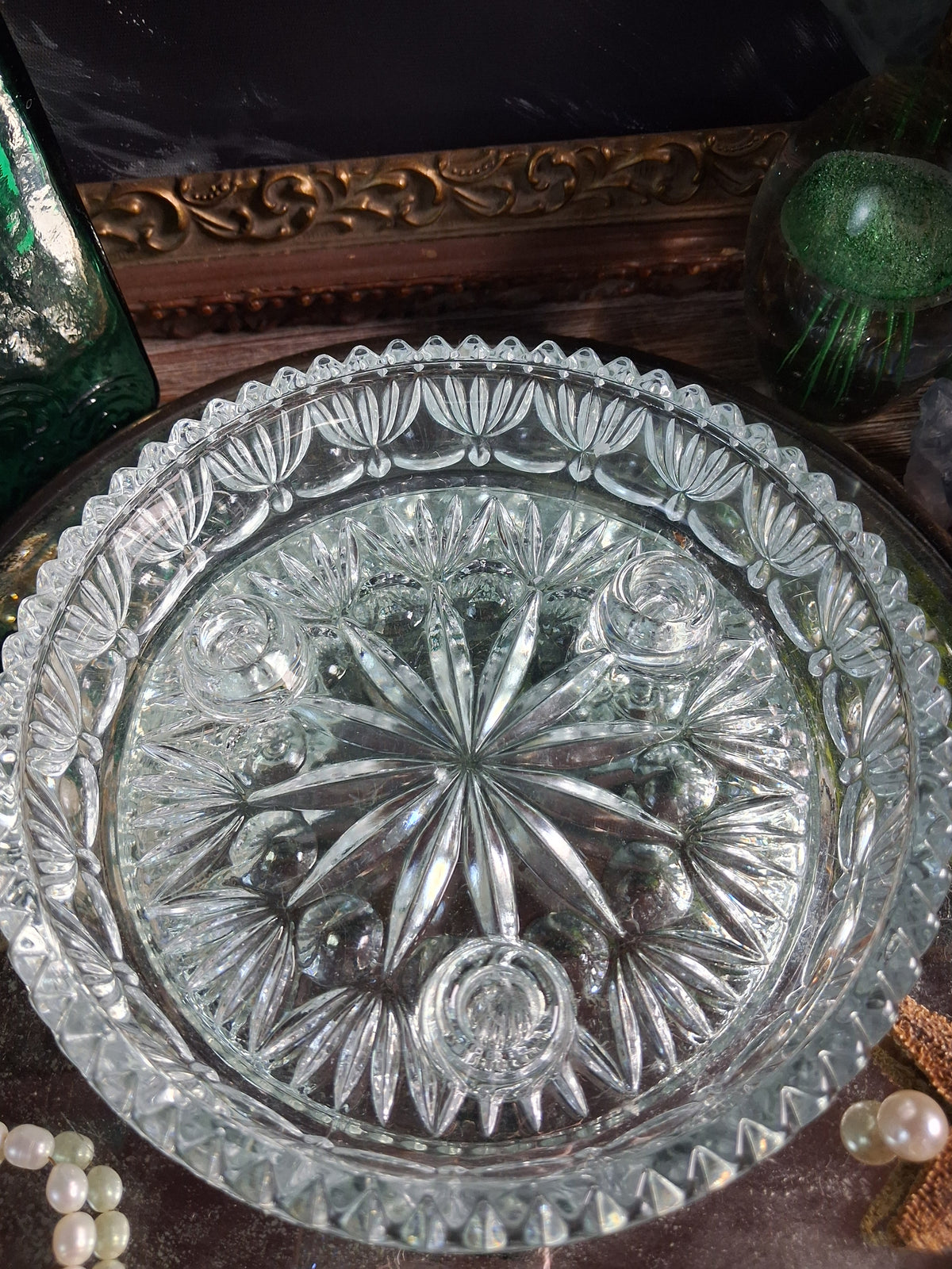 Vintage Cut Crystal Triple Candle Holder / Ritual Altar