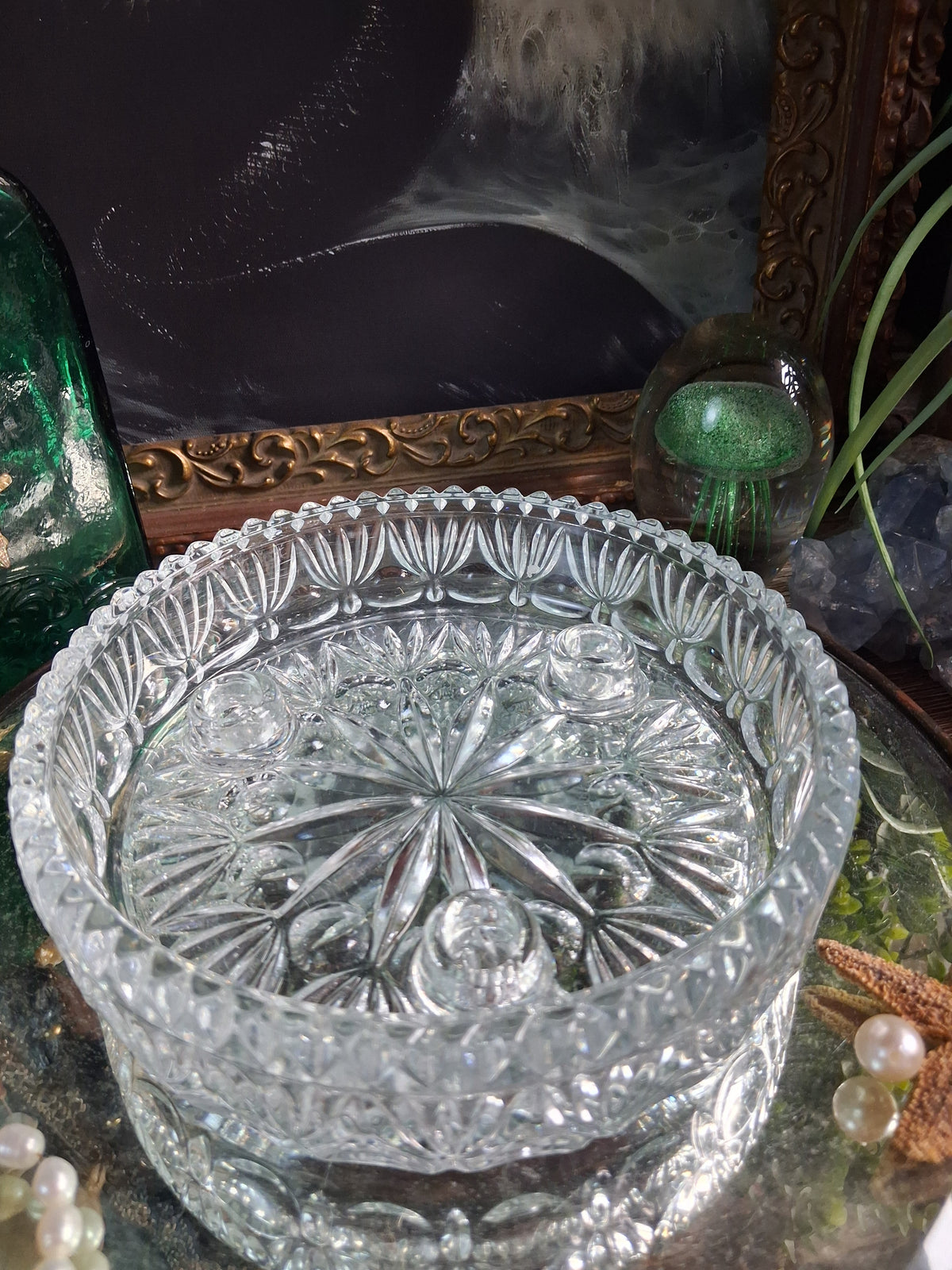 Vintage Cut Crystal Triple Candle Holder / Ritual Altar