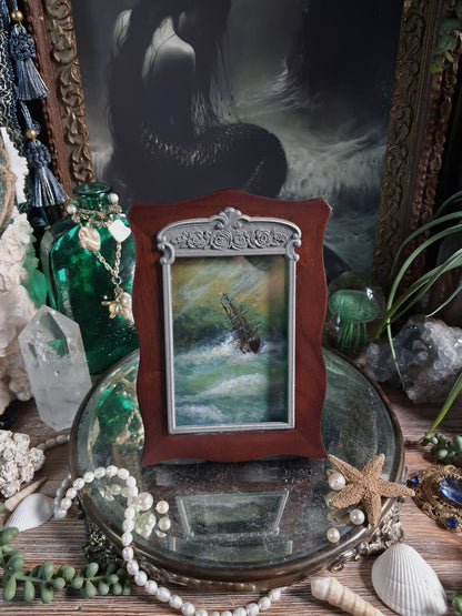Original Storm Ship Painting in Vintage Frame