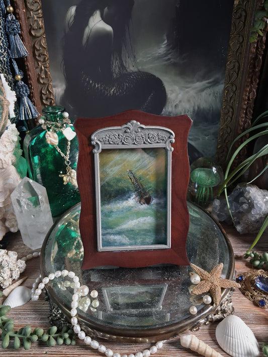 Original Storm Ship Painting in Vintage Frame