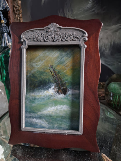 Original Storm Ship Painting in Vintage Frame