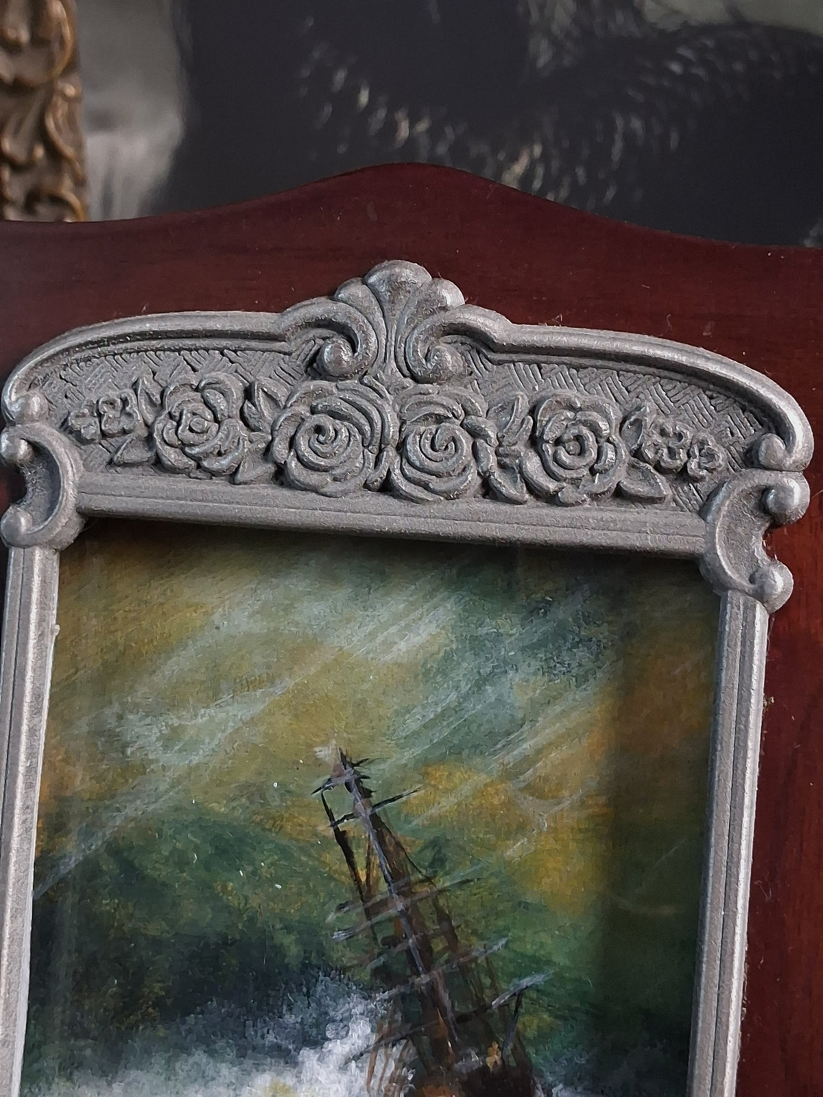Original Storm Ship Painting in Vintage Frame