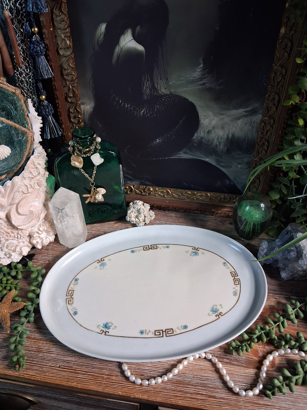 Antique Porcelain Greek Key Altar Tray