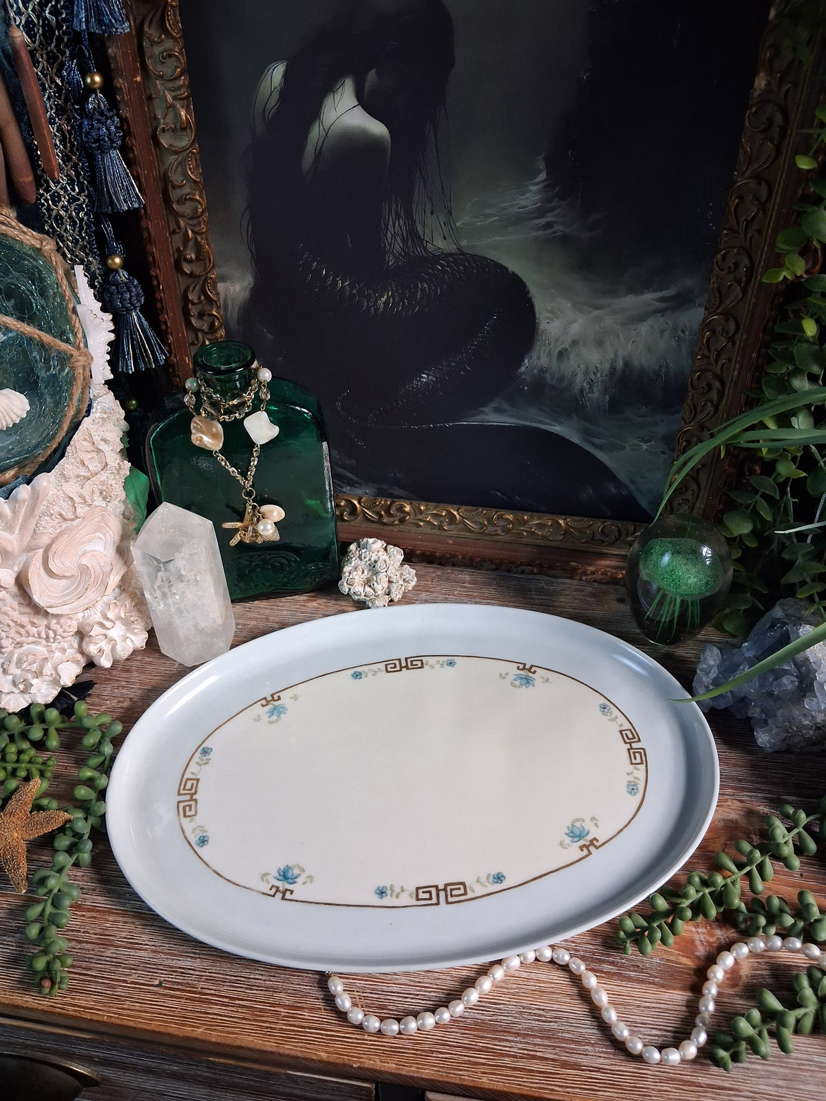 Antique Porcelain Greek Key Altar Tray