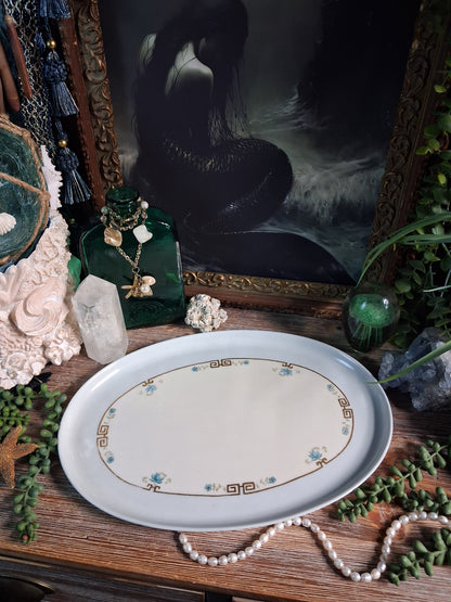 Antique Porcelain Greek Key Altar Tray