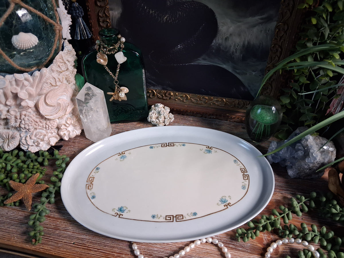 Antique Porcelain Greek Key Altar Tray