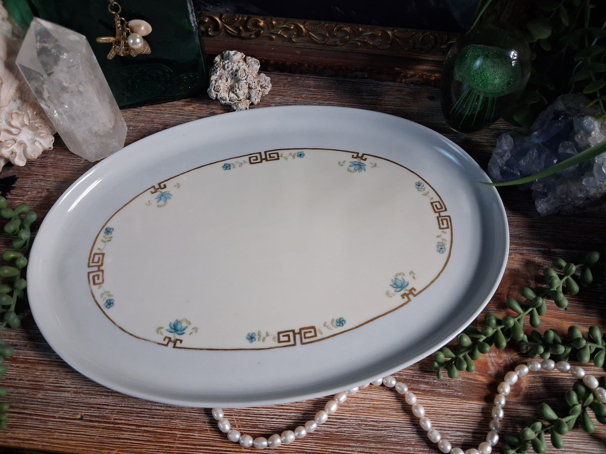 Antique Porcelain Greek Key Altar Tray