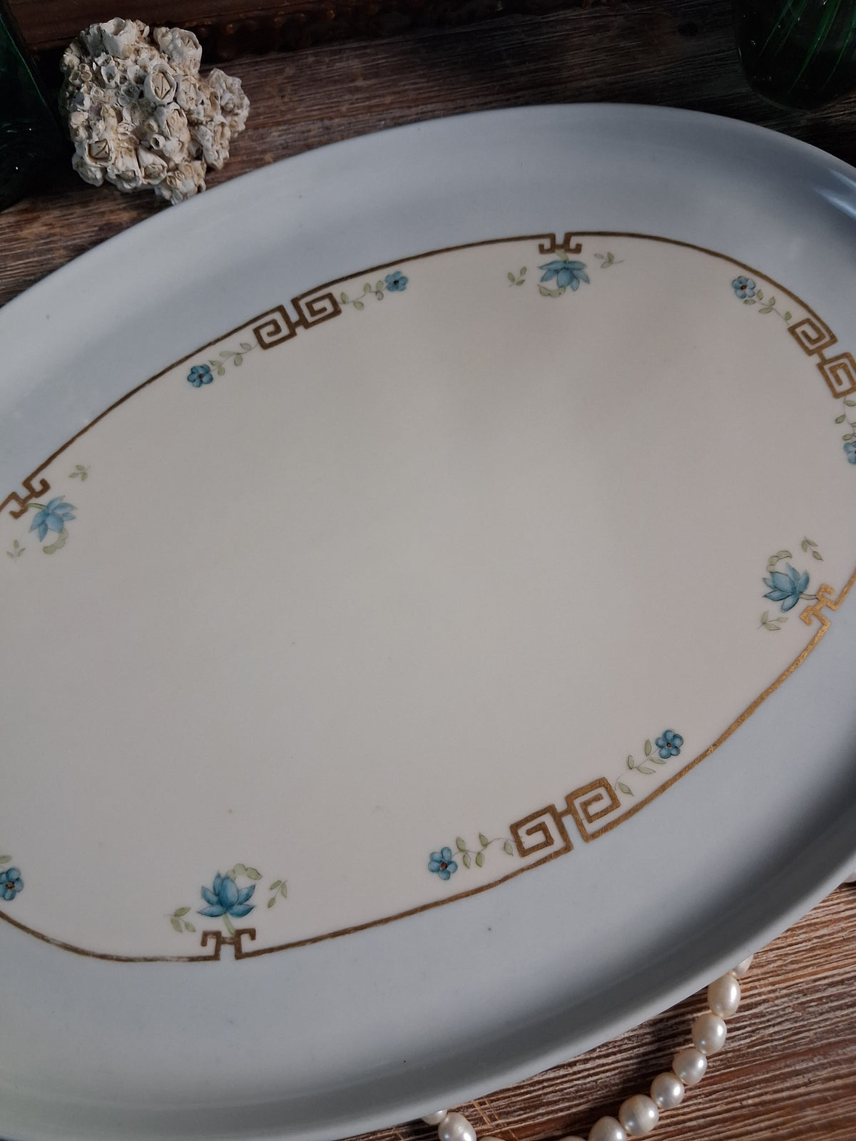 Antique Porcelain Greek Key Altar Tray