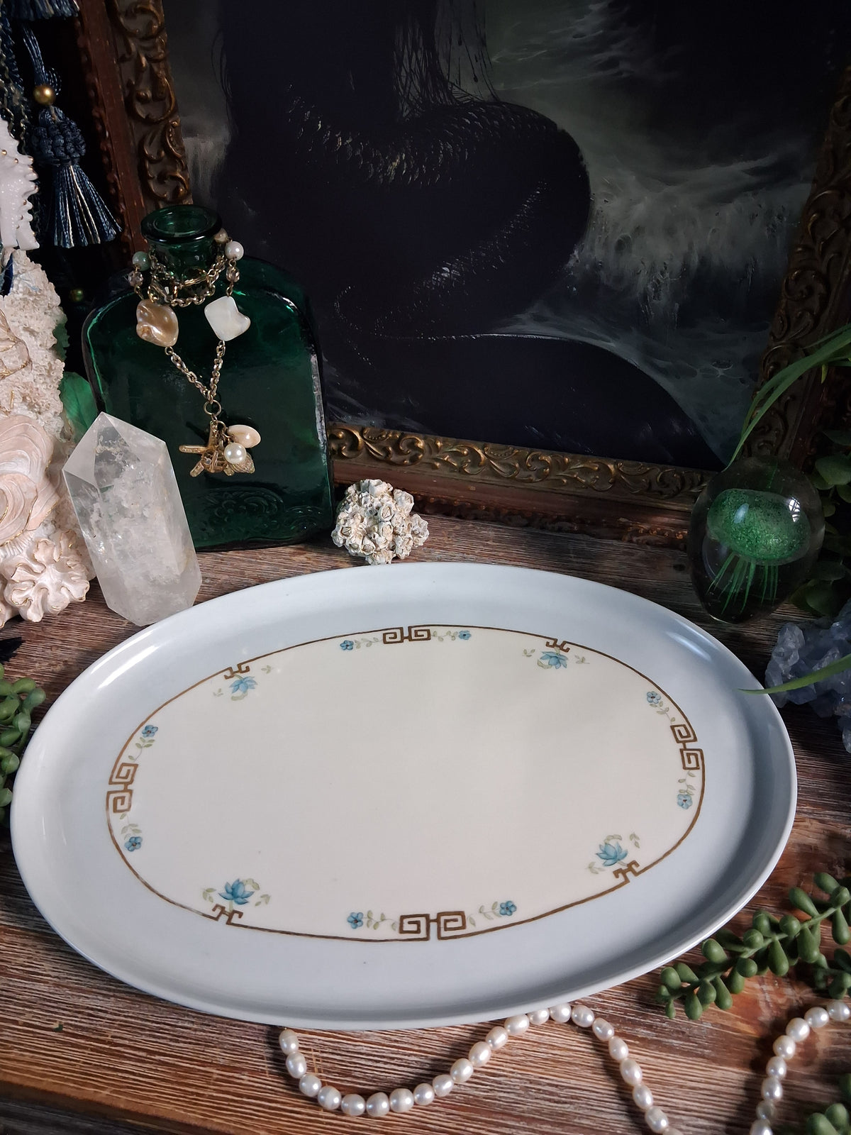 Antique Porcelain Greek Key Altar Tray