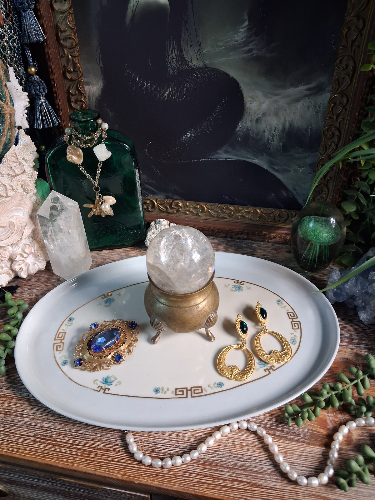 Antique Porcelain Greek Key Altar Tray