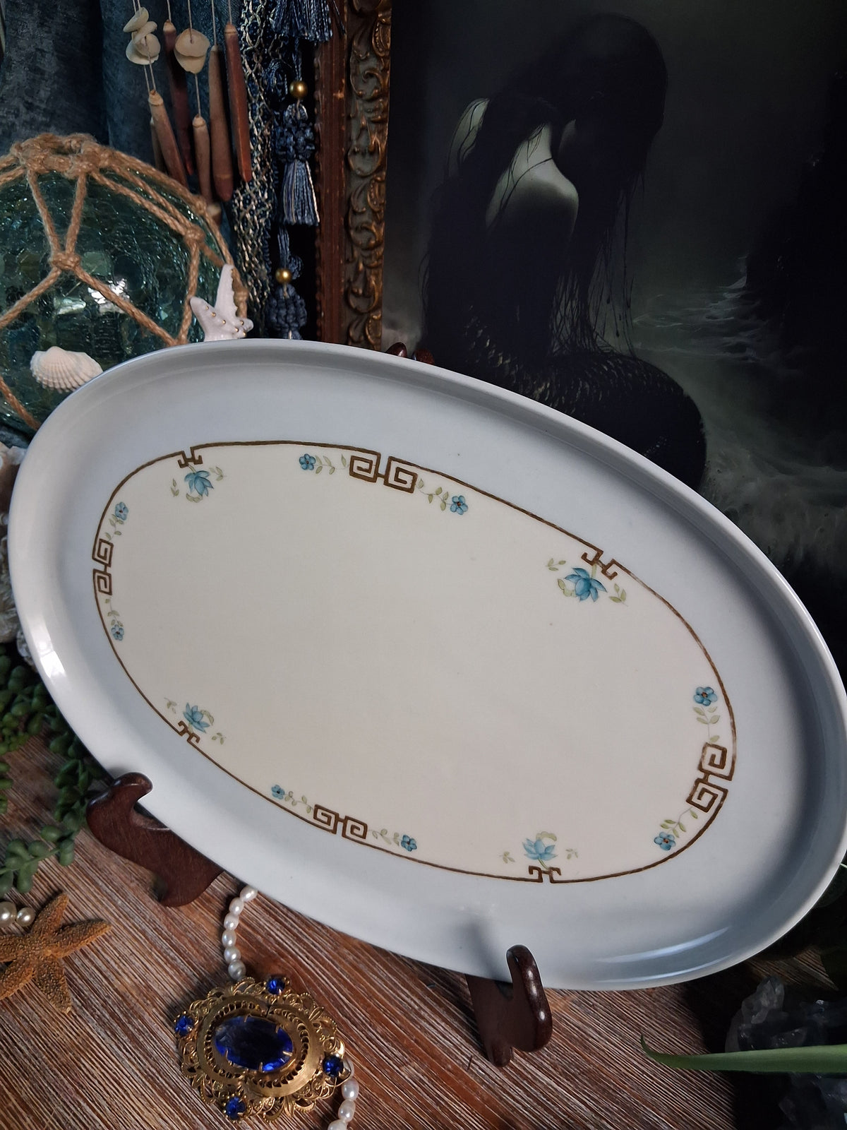 Antique Porcelain Greek Key Altar Tray