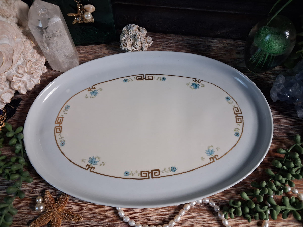 Antique Porcelain Greek Key Altar Tray