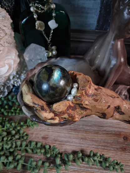 Handmade Labradorite & Pearl Hazelnut Wand / Nuada Wands
