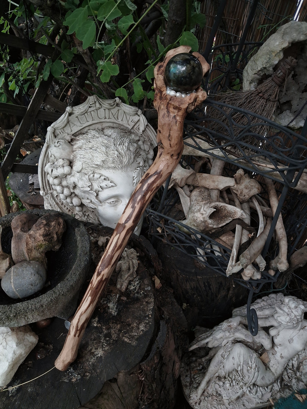 Handmade Labradorite & Pearl Hazelnut Wand / Nuada Wands