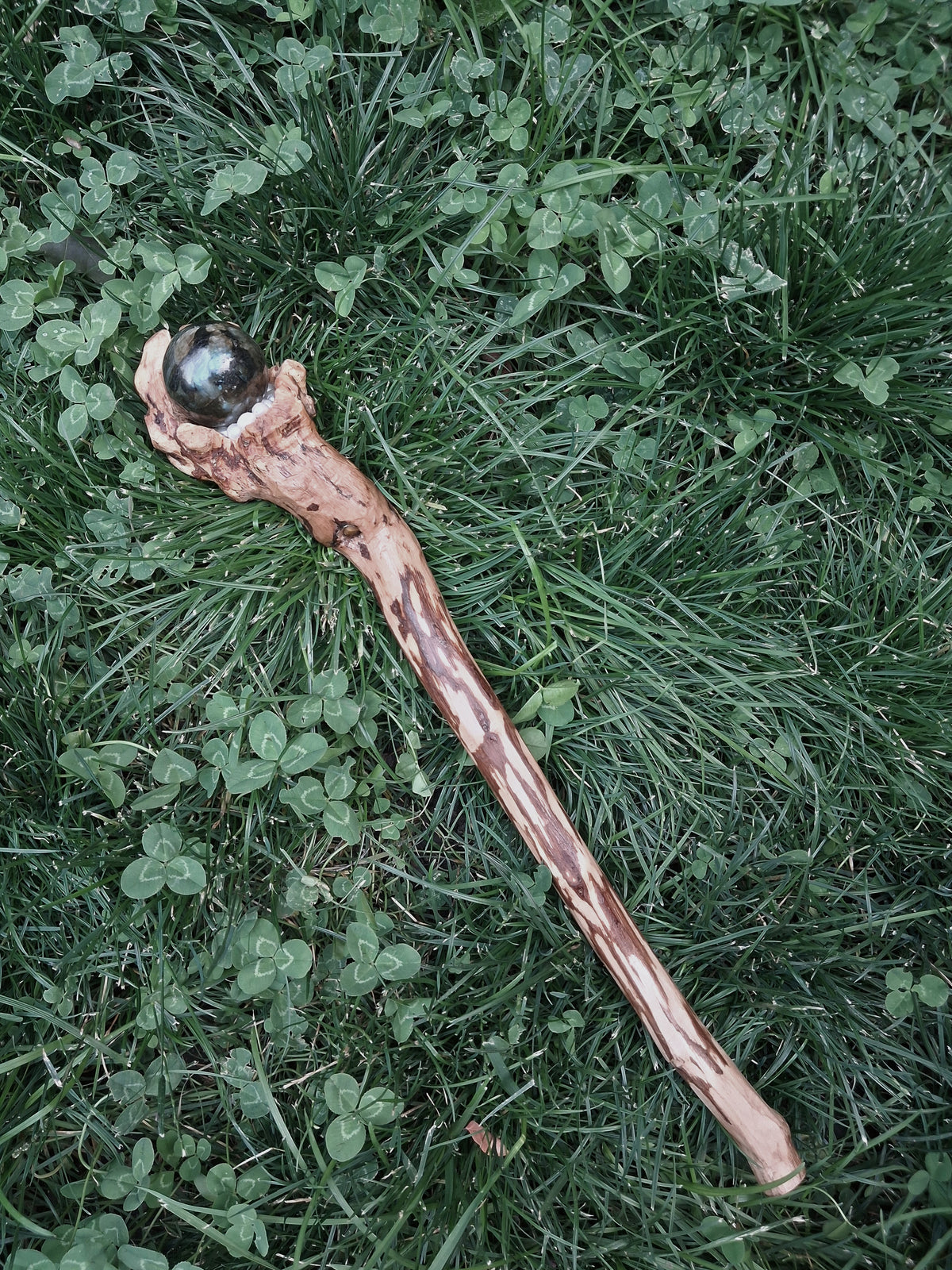 Handmade Labradorite & Pearl Hazelnut Wand / Nuada Wands