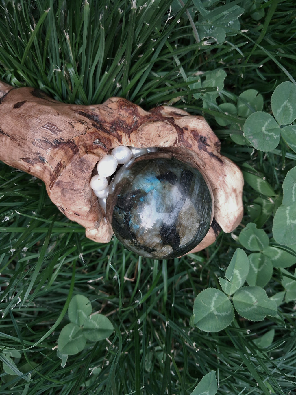 Handmade Labradorite & Pearl Hazelnut Wand / Nuada Wands