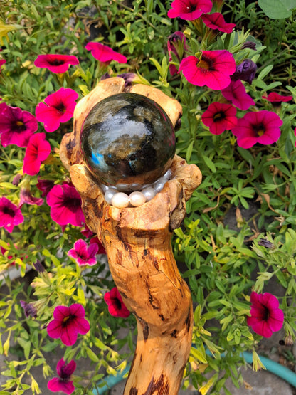 Handmade Labradorite & Pearl Hazelnut Wand / Nuada Wands