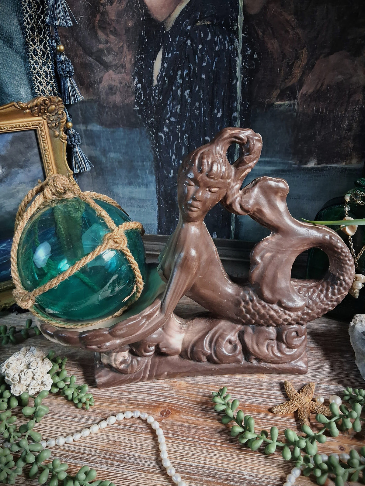 Vintage Mermaid Centerpiece & Shell Offering Bowl