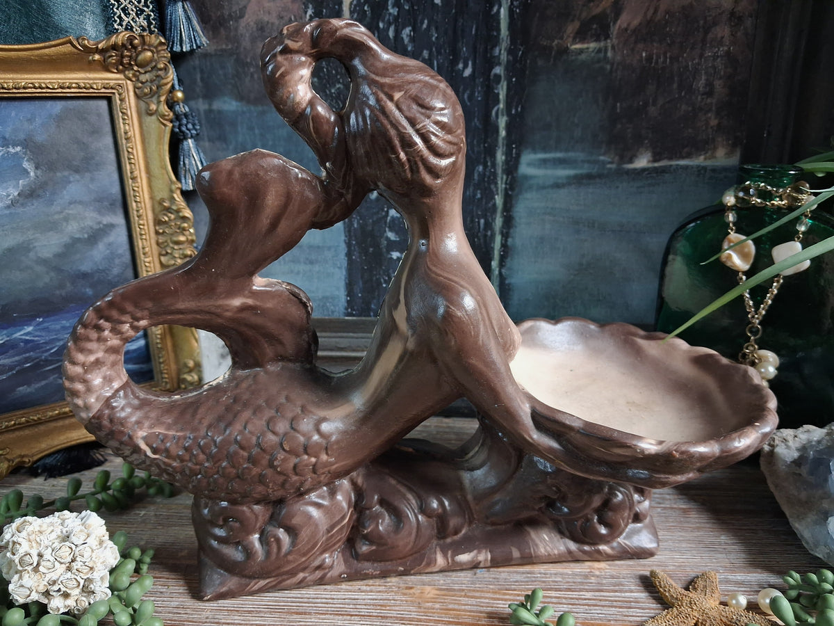 Vintage Mermaid Centerpiece & Shell Offering Bowl
