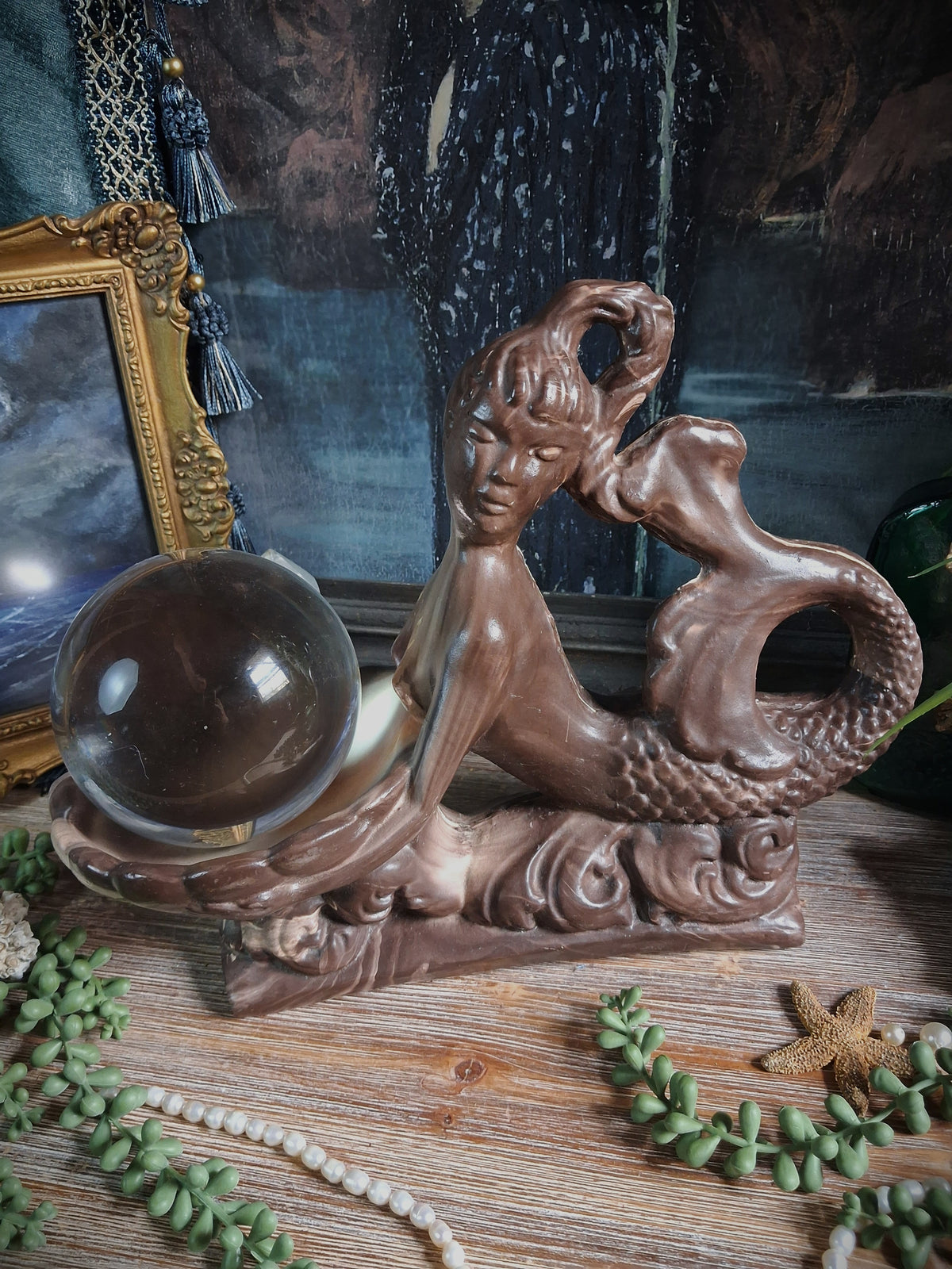 Vintage Mermaid Centerpiece & Shell Offering Bowl