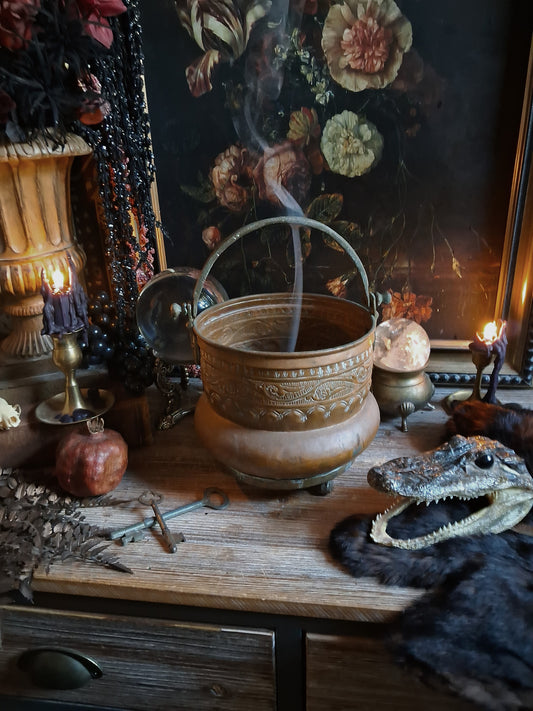 Large Antique Hammered Copper Cauldron
